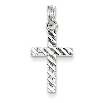 14K White Gold Diamond-cut Cross Pendant