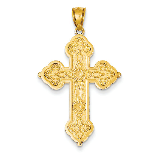 14K Gold Scroll Cross with Sunburst Center Pendant