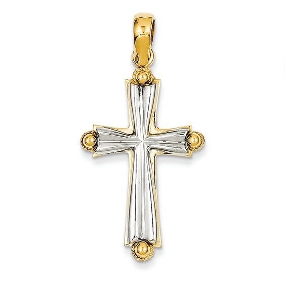 14K Gold Two-tone Solid Fashion Cross Pendant