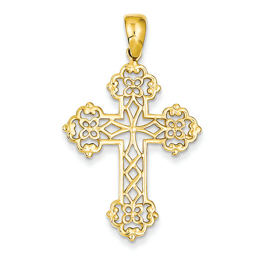 14K Gold Lacey Budded Cross Pendant