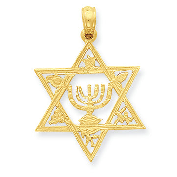 14K Gold Star of David with Menorah Pendant