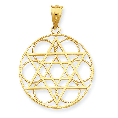 14K Gold Star of David Circle Pendant