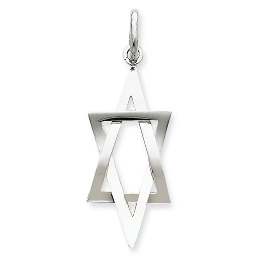 14K White Gold 3-D Elongated Star of David Pendant