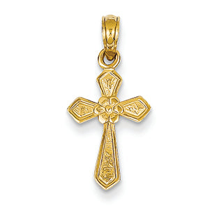 14K Gold Small Cross with Flower Pendant