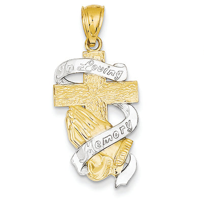 14K Gold Yellow Gold Rhodium Plated In Memory of Cross