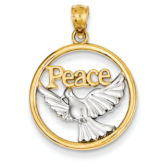 14K Gold Yellow Gold Rhodium Plated Polished Peace Dove Pendant
