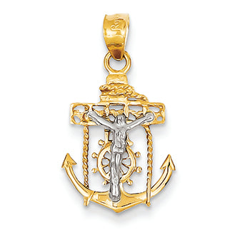 14K Gold Two-Tone Mariners Cross Pendant
