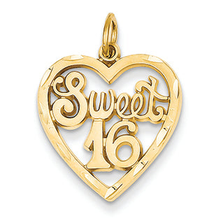 14K Gold Sweet 16 in Heart Charm