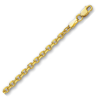 14K Solid Yellow Gold Cable Link Chain 3.1mm thick 22 Inches