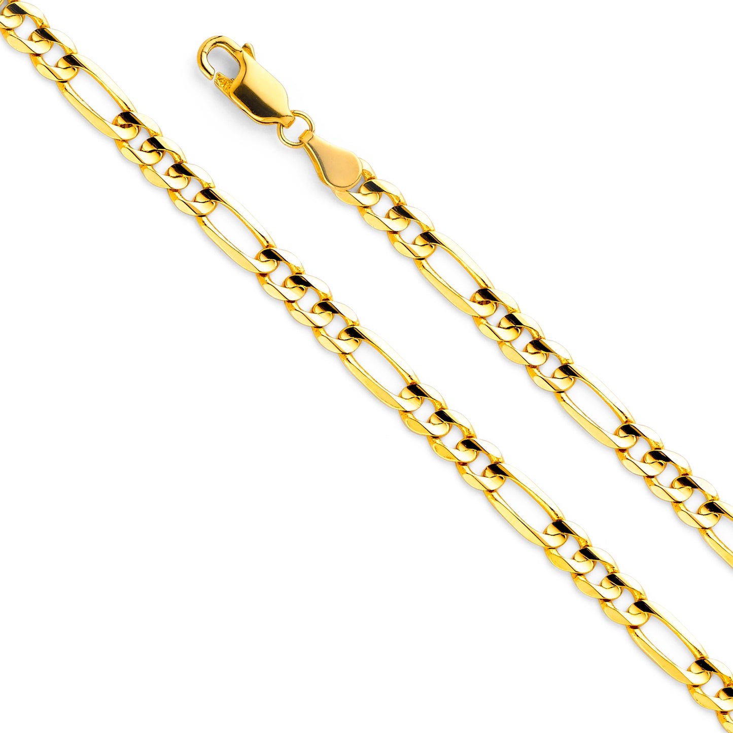 14K Solid Yellow Gold Concave Figaro Chain 5mm thick 22 Inches. Made in Italy