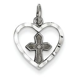 14K White Gold Cross in Heart Charm