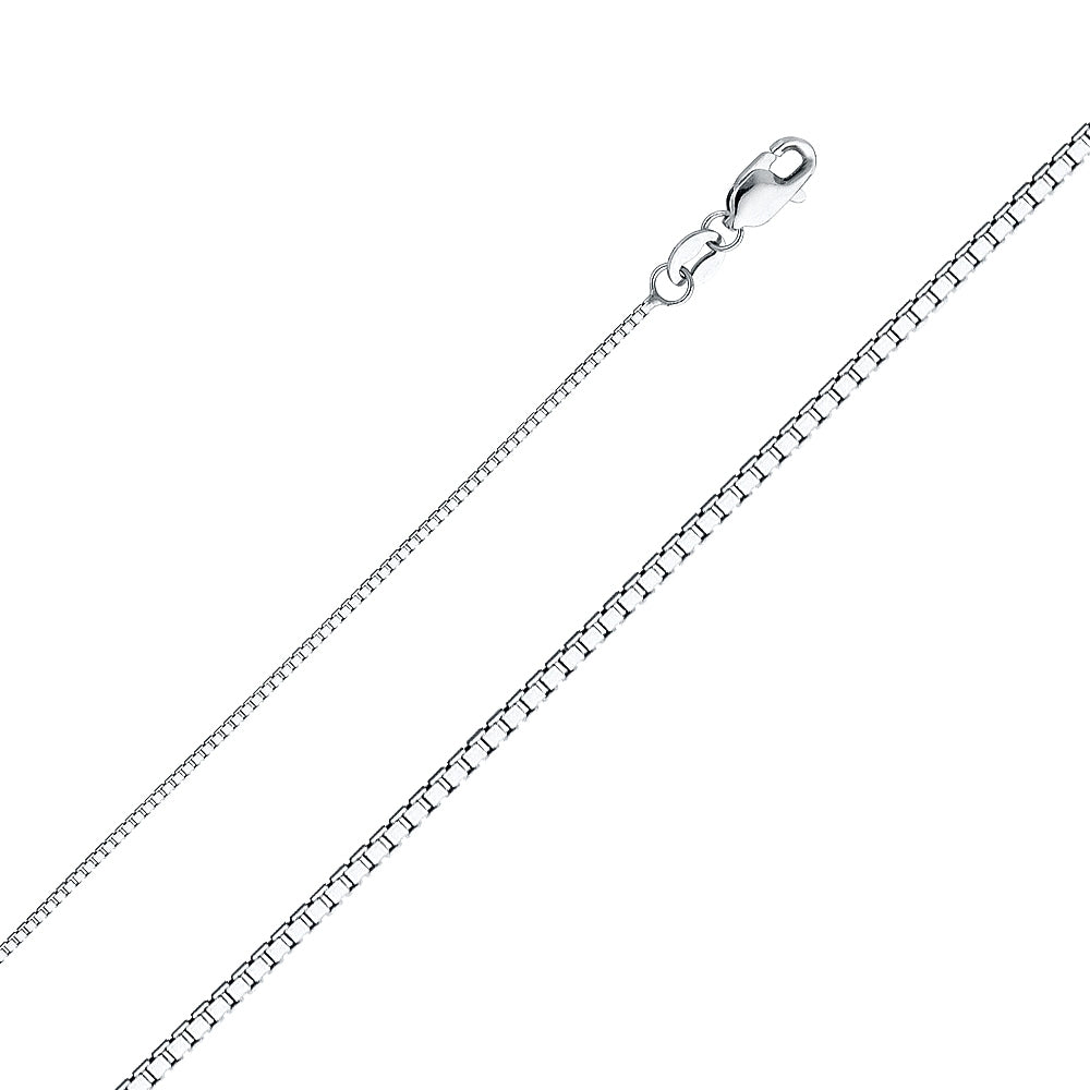 14K Solid White Gold Box Chain 0.9mm thick 24 Inches. Made in Italy