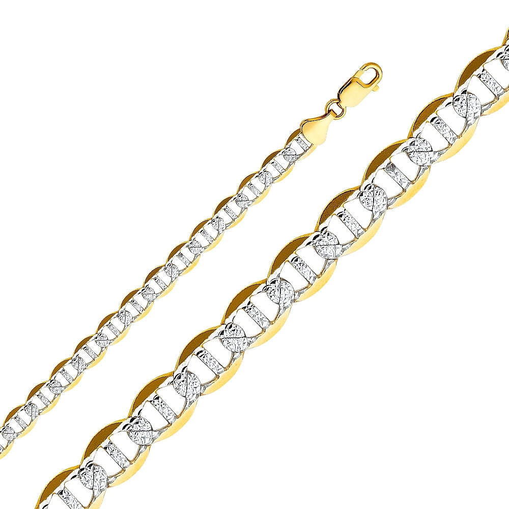 14K Solid Two Tone Gold Pave Mariner Chain 8.5mm thick 22 Inches. Made in Italy