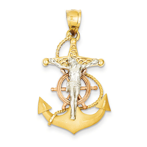 14K Gold Tri-color Mariners Cross Pendant