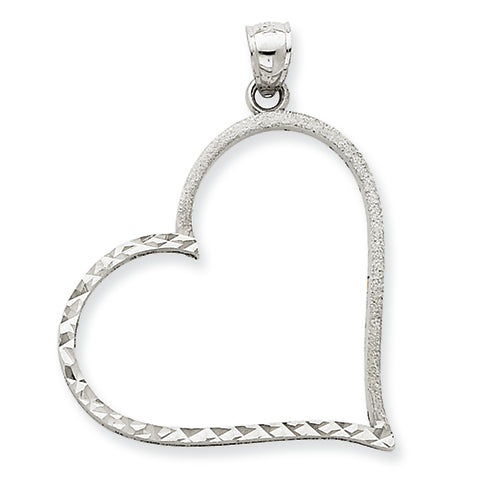 14K White Gold Solid Diamond-cut Large Reversible Heart Pendant
