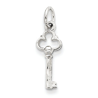 14K White Gold Solid Diamond-cut Key Charm