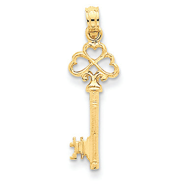 14K Gold Solid Polished 3-Dimensional Key Charm