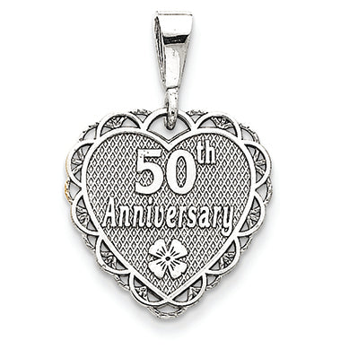 14K White Gold Polished Faceted Reversible 50th Anniversary Pendant