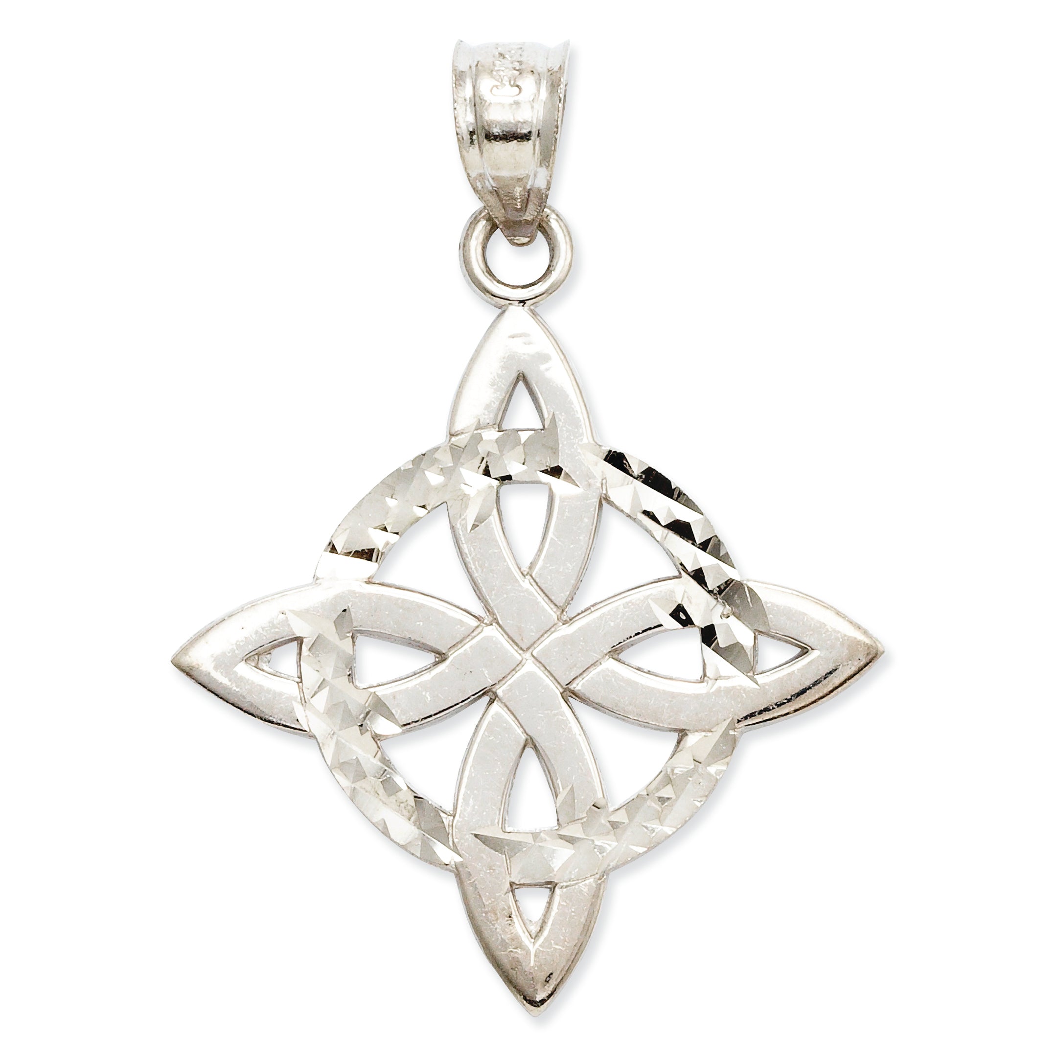 14K White Gold Polished Diamond-cut Trinity Pendant
