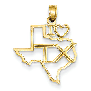 14K Gold Solid Texas State Pendant