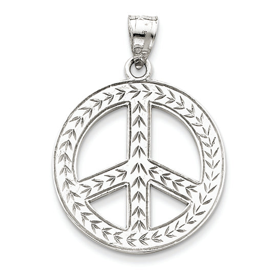 14K White Gold Solid Polished Peace Sign Pendant