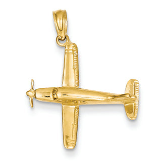 14K Gold 3-D Low-Wing Airplane Pendant