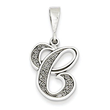 14K White Gold Solid Polished Filigree Initial C Pendant