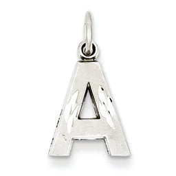14K White Gold Satin Solid Diamond-cut Initial Charm