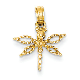 14K Gold Solid Polished Dragonfly Pendant