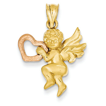 14K Gold Two-tone Satin Angel Charm