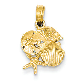 14K Gold Solid Polished Mini Shell Cluster Pendant