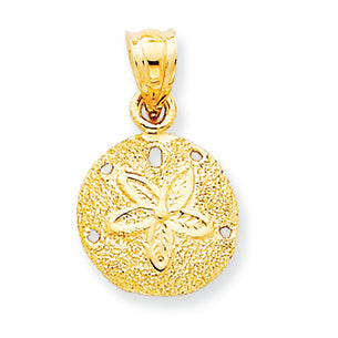 14K Gold Solid Polished Laser-Cut Sand Dollar Pendant