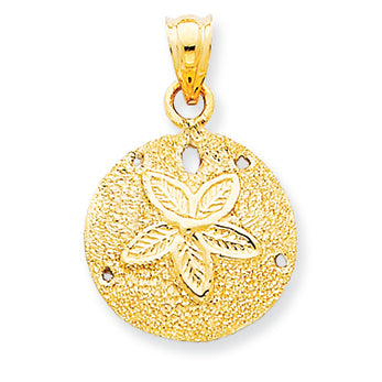 14K Gold Solid Polished Laser-Cut Sand Dollar Pendant