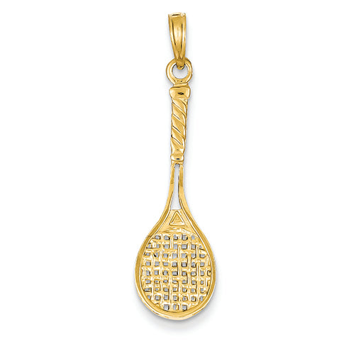 14K Gold Solid Polished 3-Dimensional Tennis Racquet Pendant