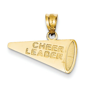 14K Gold Solid Polished Cheerleader Megaphone Pendant