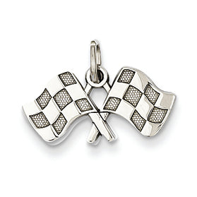 14K White Gold Polished Checkered Flags Charm