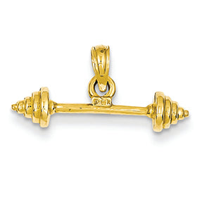 14K Gold Solid Polished 3-Dimensional Dumbbell Pendant