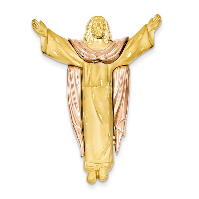 14K Gold Two-tone Satin Risen Christ Slide