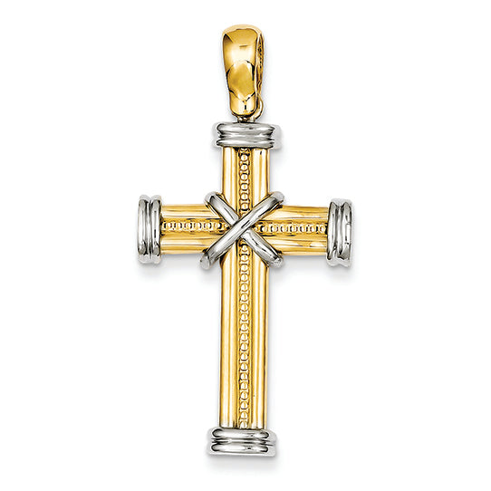 14K Gold Two-tone Fancy Cross Pendant