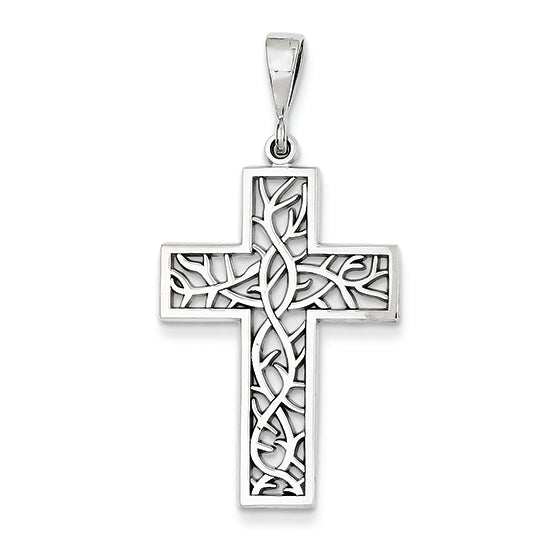 14K White Gold Thorn Cross Pendant