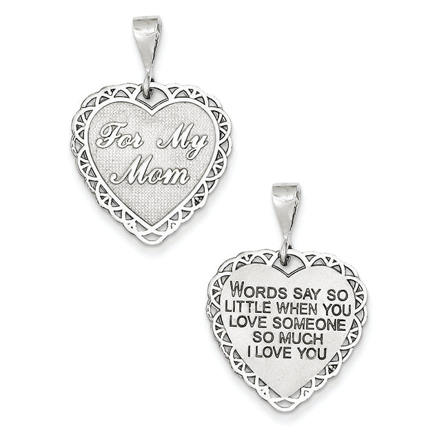 14K White Gold Polished Reversible For My Mom Heart Pendant