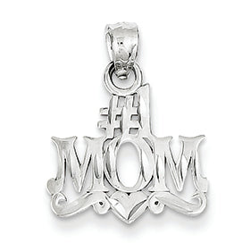 14K White Gold Polished #1 Mom Pendant