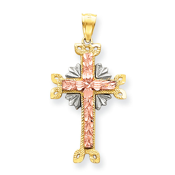 14K Gold Tri-Color Cross Charm