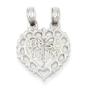 14K White Gold Reversible Best Friends Break-apart Heart Pendant