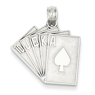 14K White Gold Playing Cards Royal Flush in Spades Pendant