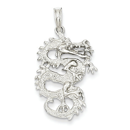 14K White Gold 3-D Dragon Pendant