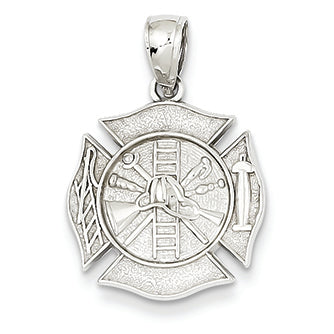 14K White Gold Fireman Shield Pendant