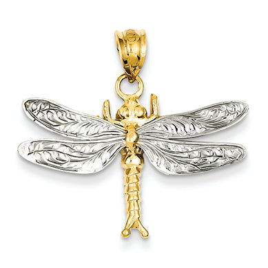 14K Gold Two-tone Dragonfly Pendant