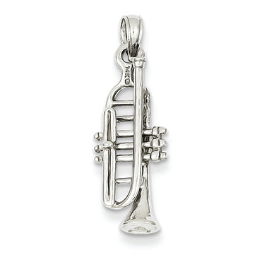14K White Gold 3-D Trumpet Pendant