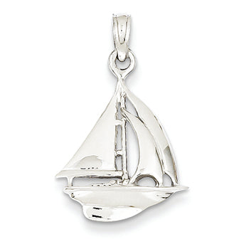 14K White Gold 3-D Sailboat Pendant